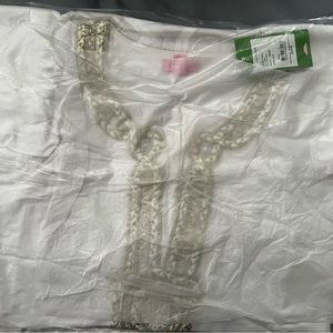 NWT Lilly Pulitzer Valli Soft Shift Dress White Gold Beaded szL Large bridal